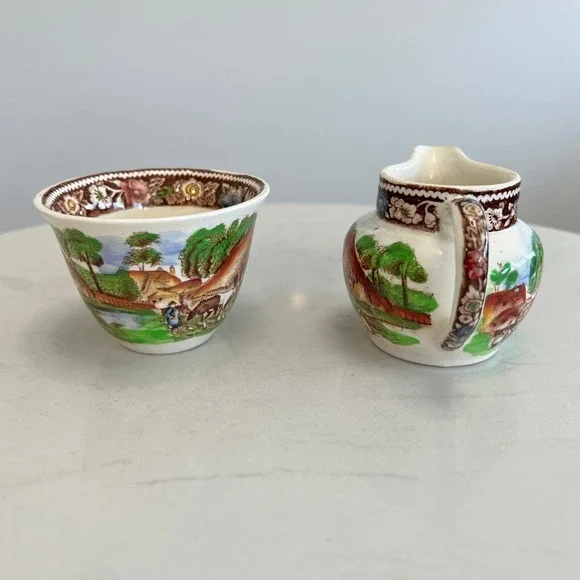 Vtg Midwinter Rural England Mini Creamer Sugar Bowl Set Farmhouse Cottagecore - Picture 2 of 11